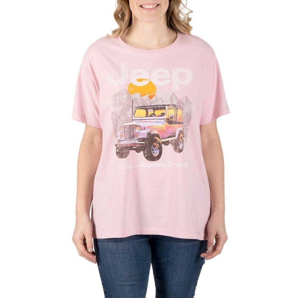Jeep Womens Lg Pink Licensed Graphic T shirt Cotton Knit Jersey Relaxed Fit Soft